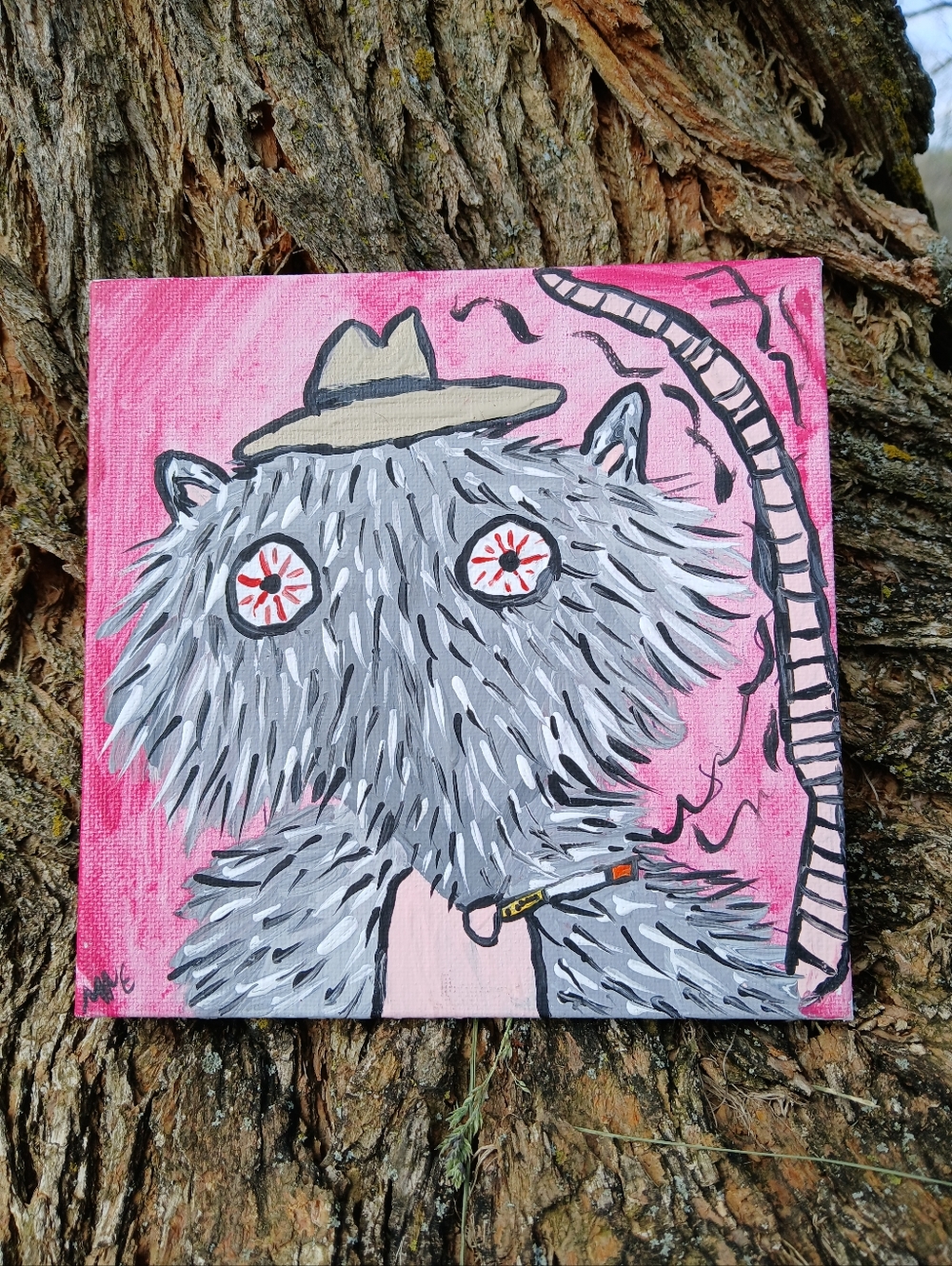 Possum With Big Eyes Painting Folk Art Bright